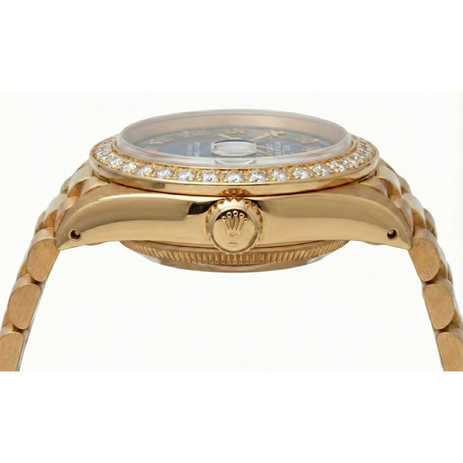 Diamond Bezel Blue Roman Dial Rolex Yg President Style Watch Dj