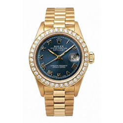 Diamond Bezel Blue Roman Dial Rolex Yg President Style Watch Dj