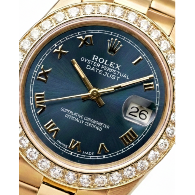 Diamond Bezel Blue Roman Dial Rolex Yg President Style Watch Dj