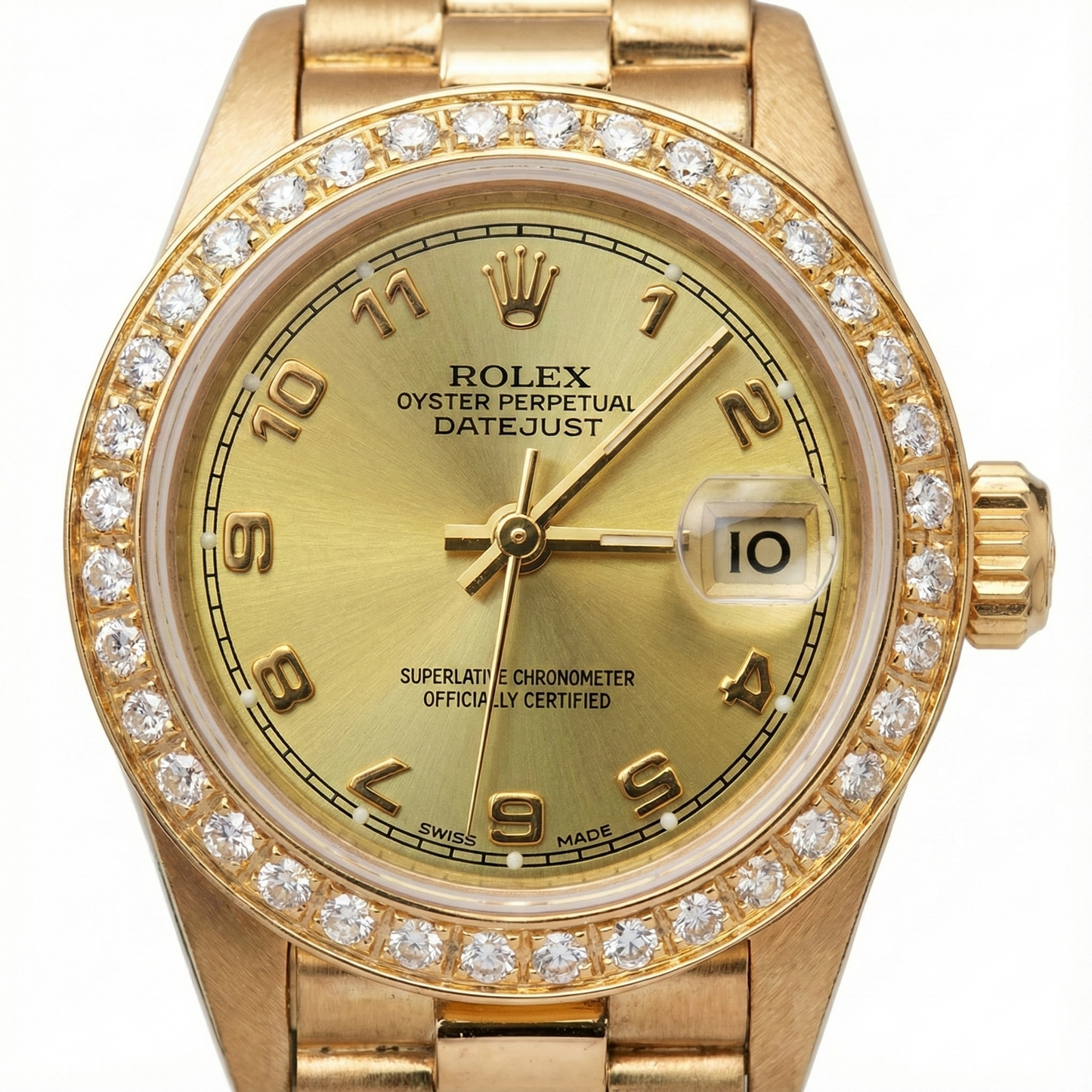 Diamond Bezel Champagne Arabic Gold Presidential Watch Rolex Dj