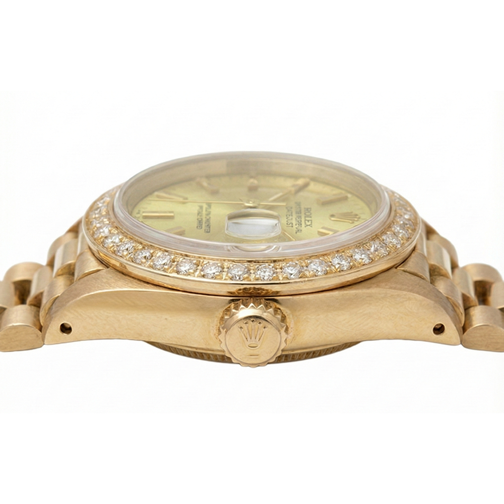 Diamond Bezel Champagne Stick Dial Rolex Watch Dj Presidential