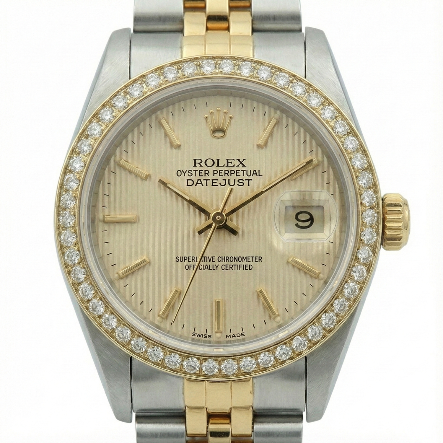 Diamond Bezel Date Just Rolex Lady Watch Tapestry Ss & Gold Jubilee