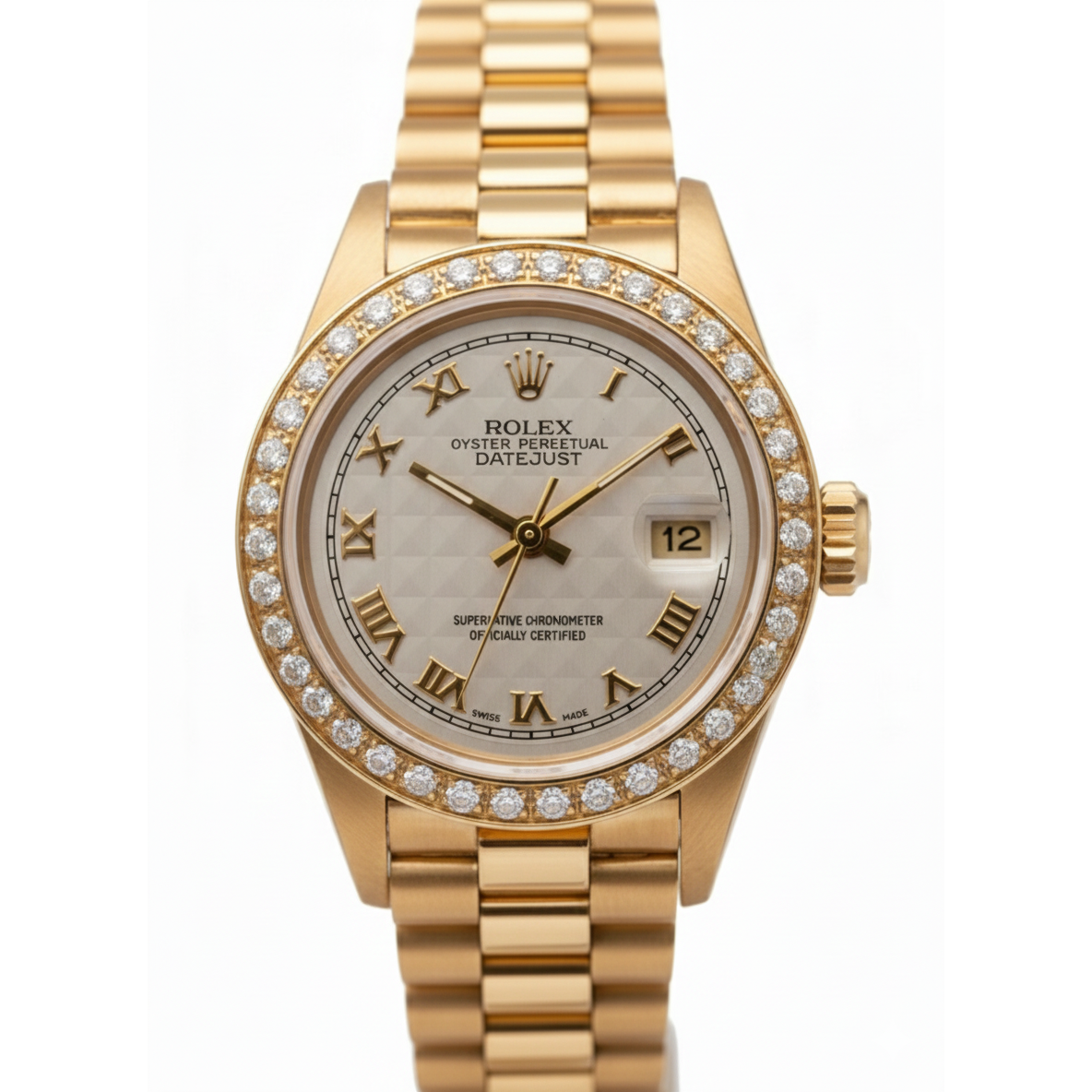 Diamond Bezel Pyramid Roman Dial Rolex Dj Watch President Style Yg