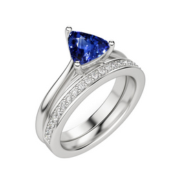 Natural Earth Mined Diamond Engagement Ring Set Trillion Ceylon Sapphire
