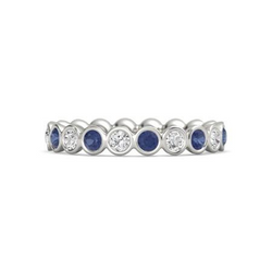 Natural Earth Mined Diamond Eternity Band 2 Carat Bezel Set Round Blue Sapphire Ladies