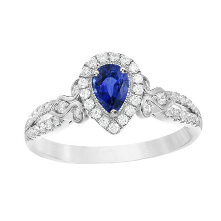 Diamond Halo Pear Sapphire Ring Split Shank Women's Jewelry