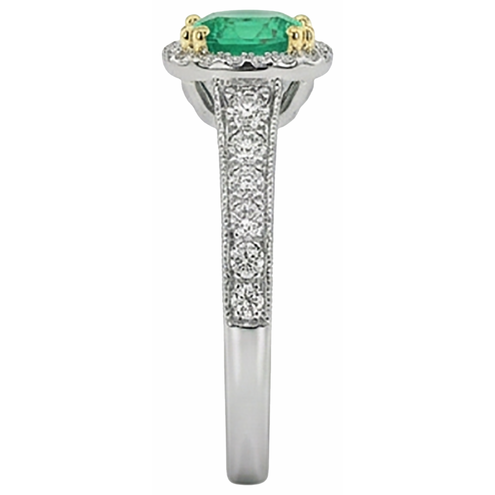 Gemstone Ring Two-Tone 14K Gold with Emerald – top view