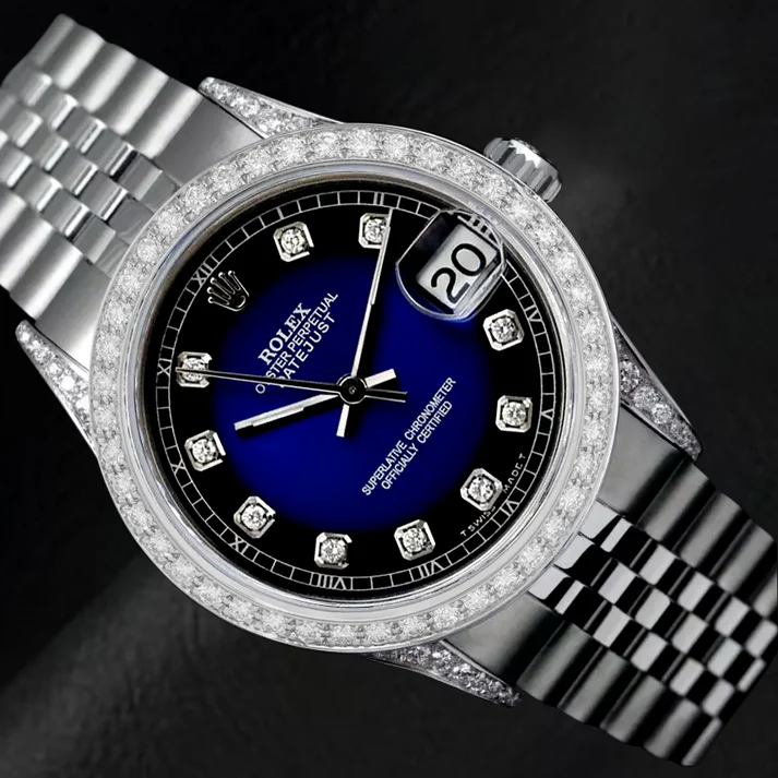 Dj Watch Custom Blue Diamond Dial Bezel Rolex Jubilee Bracelet Ss QUICK SET