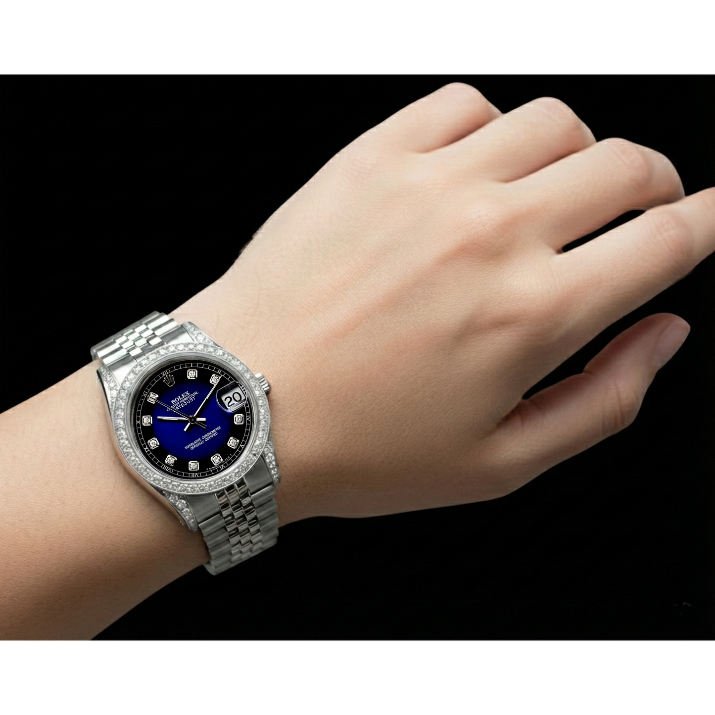 Dj Watch Custom Blue Diamond Dial Bezel Rolex Jubilee Bracelet Ss QUICK SET