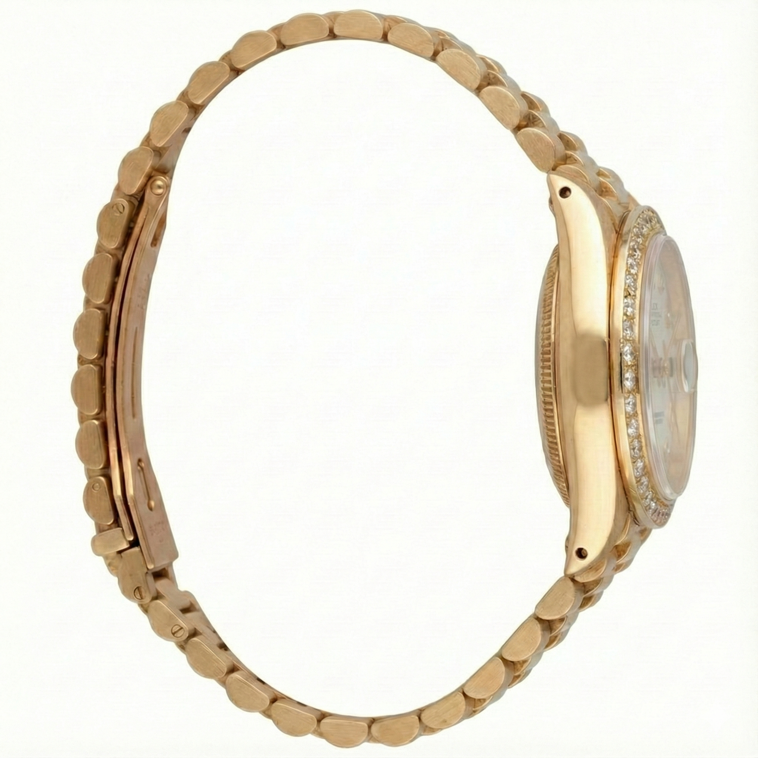 Dj Rolex Gold President Style Watch White Roman Dial Diamond Bezel