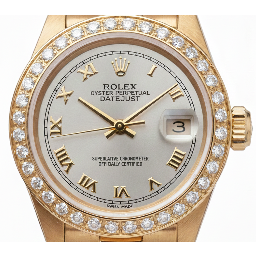 Dj Rolex Gold President Style Watch White Roman Dial Diamond Bezel
