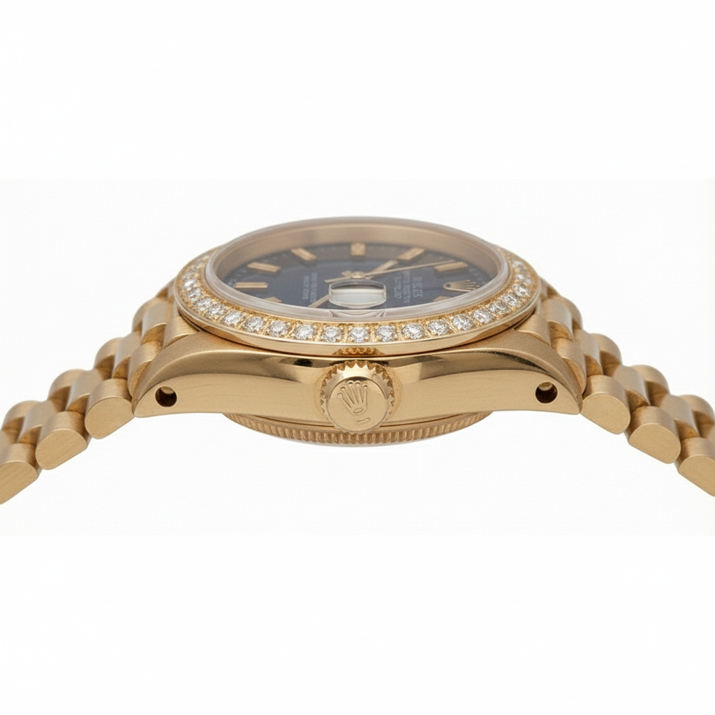 Dj Rolex Presidential Style Watch Blue Stick Dial Diamond Bezel