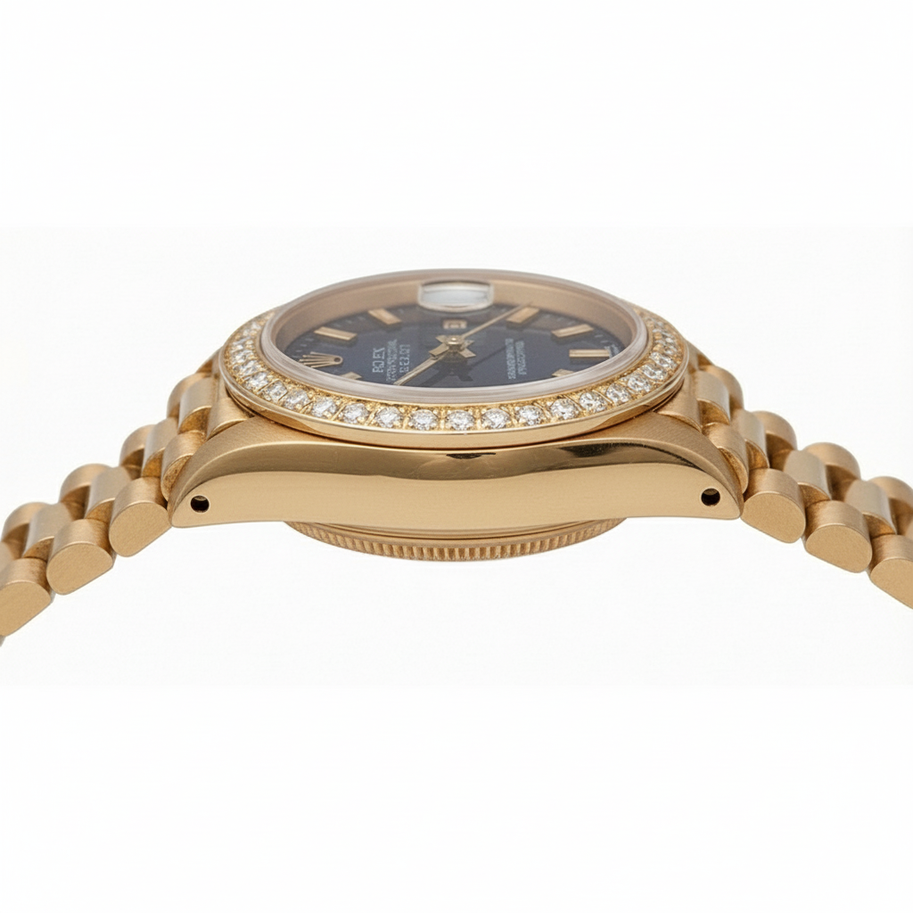 Dj Rolex Presidential Style Watch Blue Stick Dial Diamond Bezel