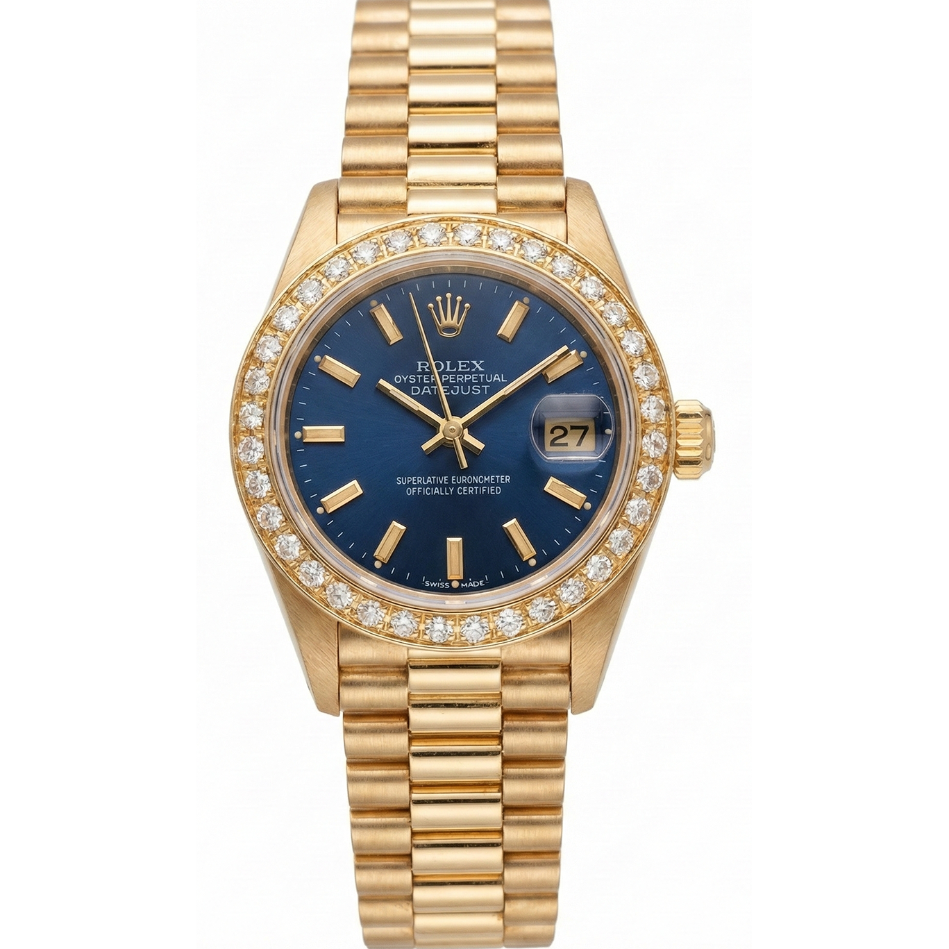 Dj Rolex Presidential Style Watch Blue Stick Dial Diamond Bezel