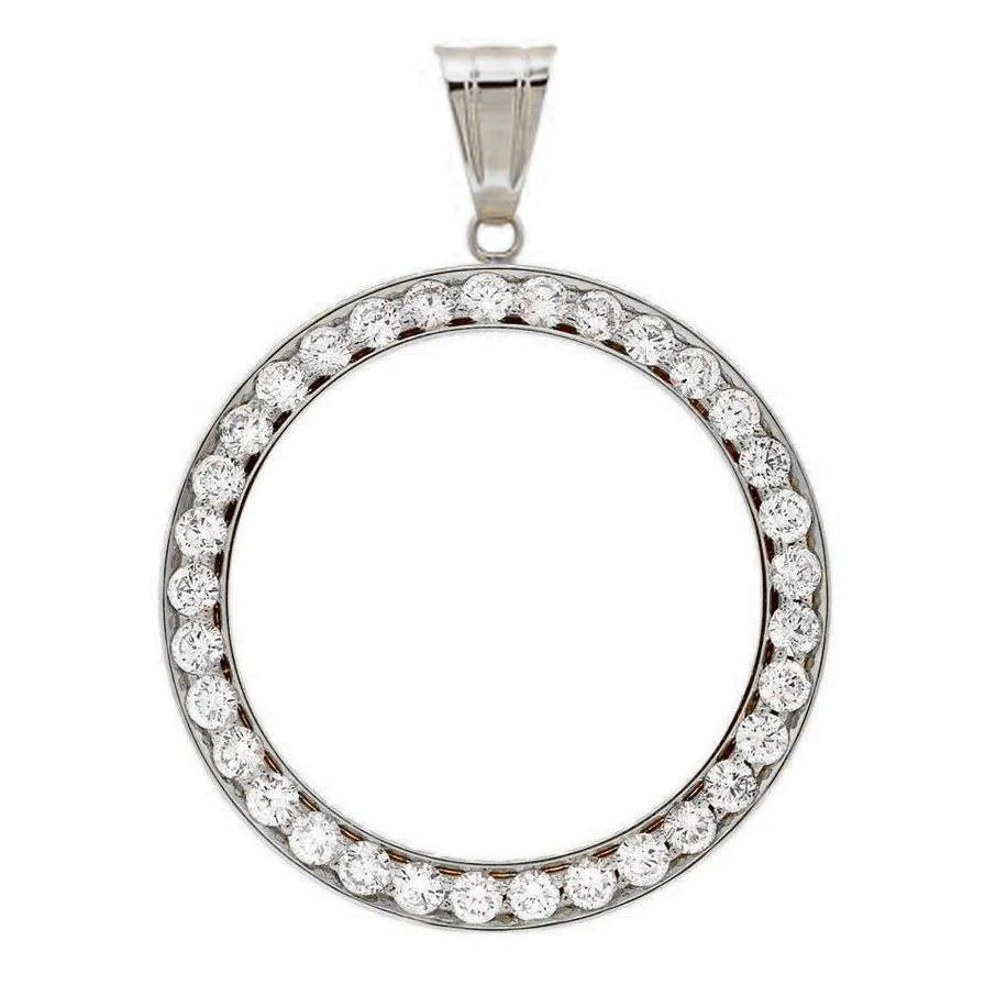 Dollar Real Diamond Bezel Pendant Gold 14K 1 Carat (Coin not included)