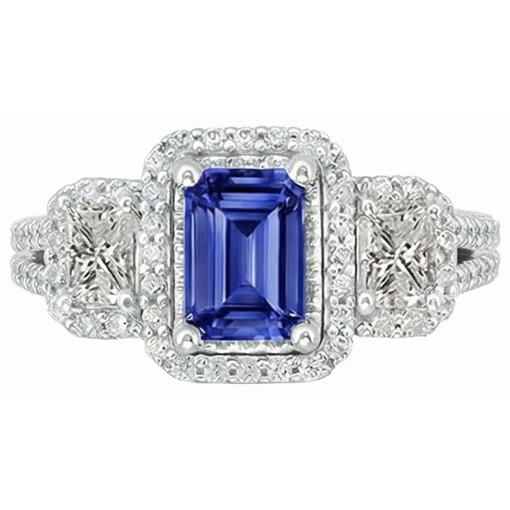 natural emerald sapphire 3.50ct ring on white background
