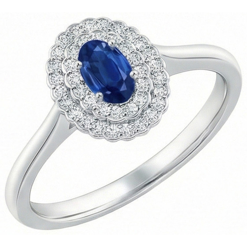 Double Halo Blue Sapphire With Natural Earth Mined Diamond ( Not Lab Grown ) s Ring 3.25 Carats
