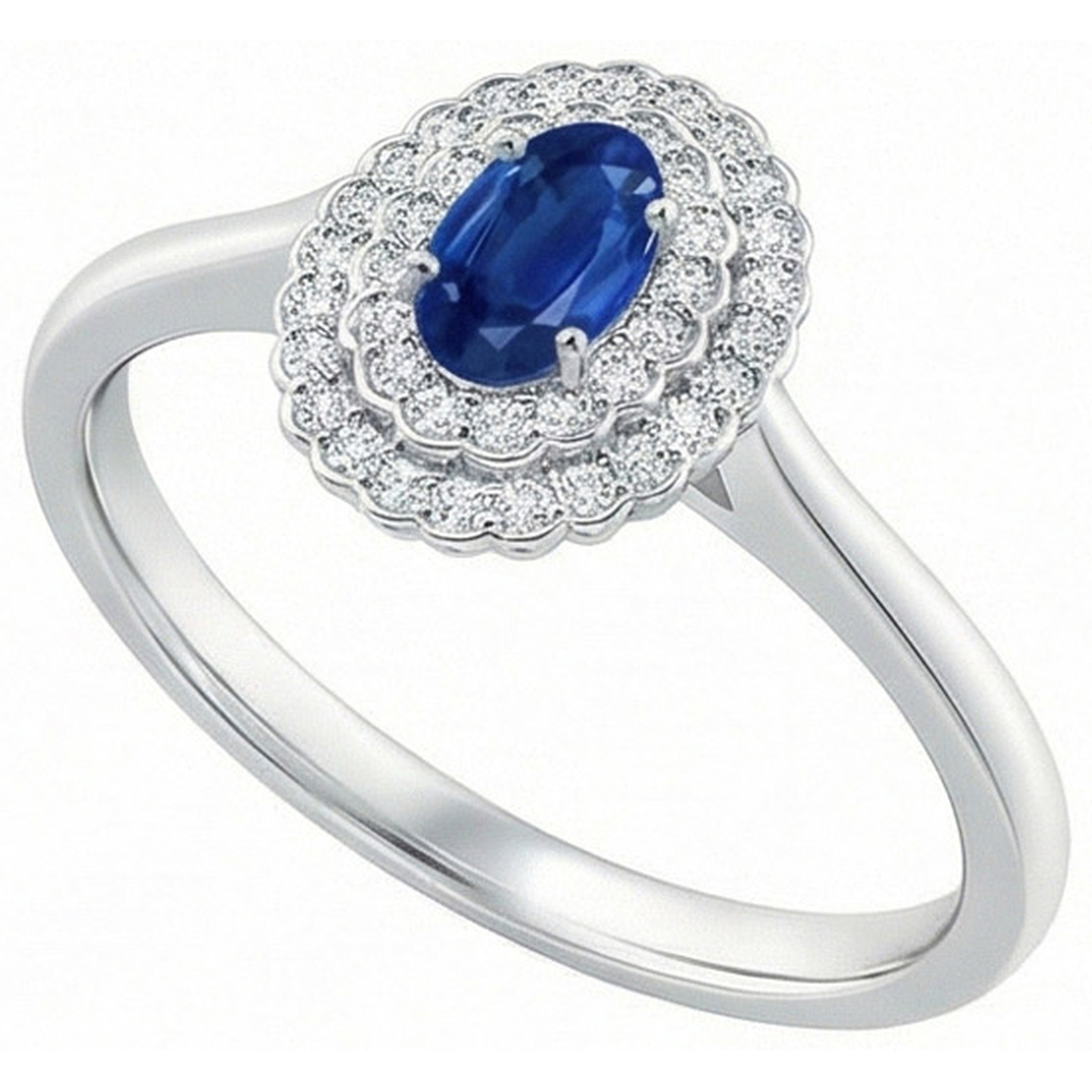 Double Halo Blue Sapphire With Natural Earth Mined Diamond ( Not Lab Grown ) s Ring 3.25 Carats