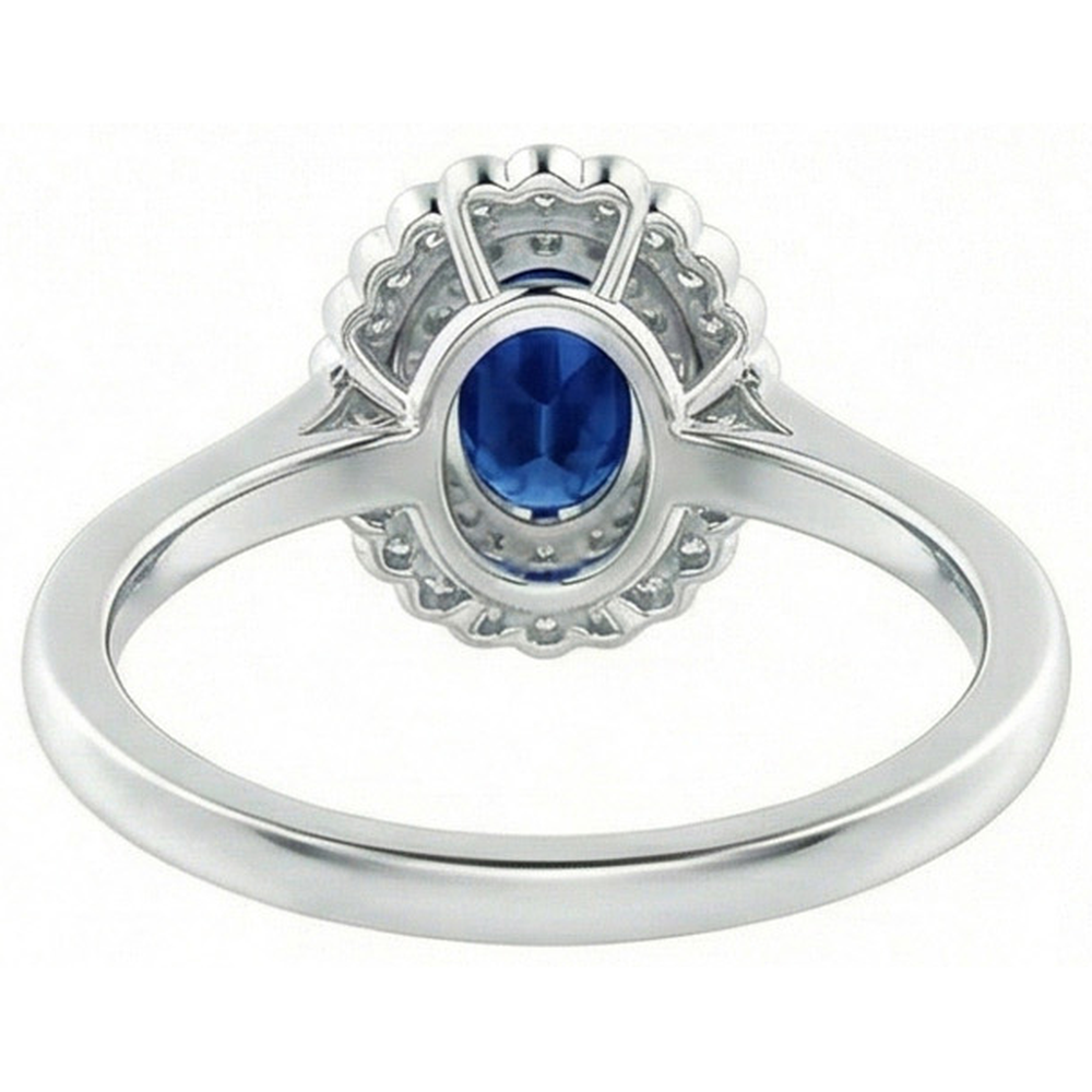 Double Halo Blue Sapphire With Natural Earth Mined Diamond ( Not Lab Grown ) s Ring 3.25 Carats