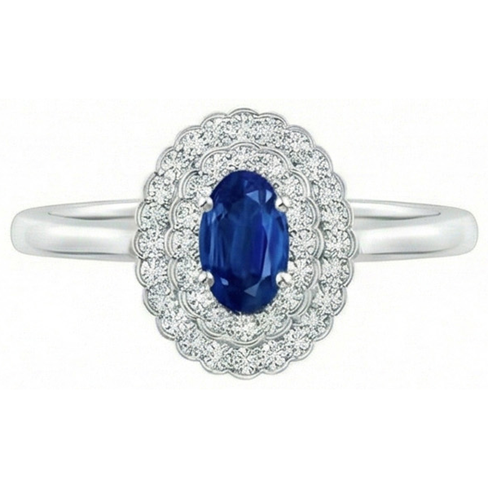 Double Halo Blue Sapphire With Natural Earth Mined Diamond ( Not Lab Grown ) s Ring 3.25 Carats