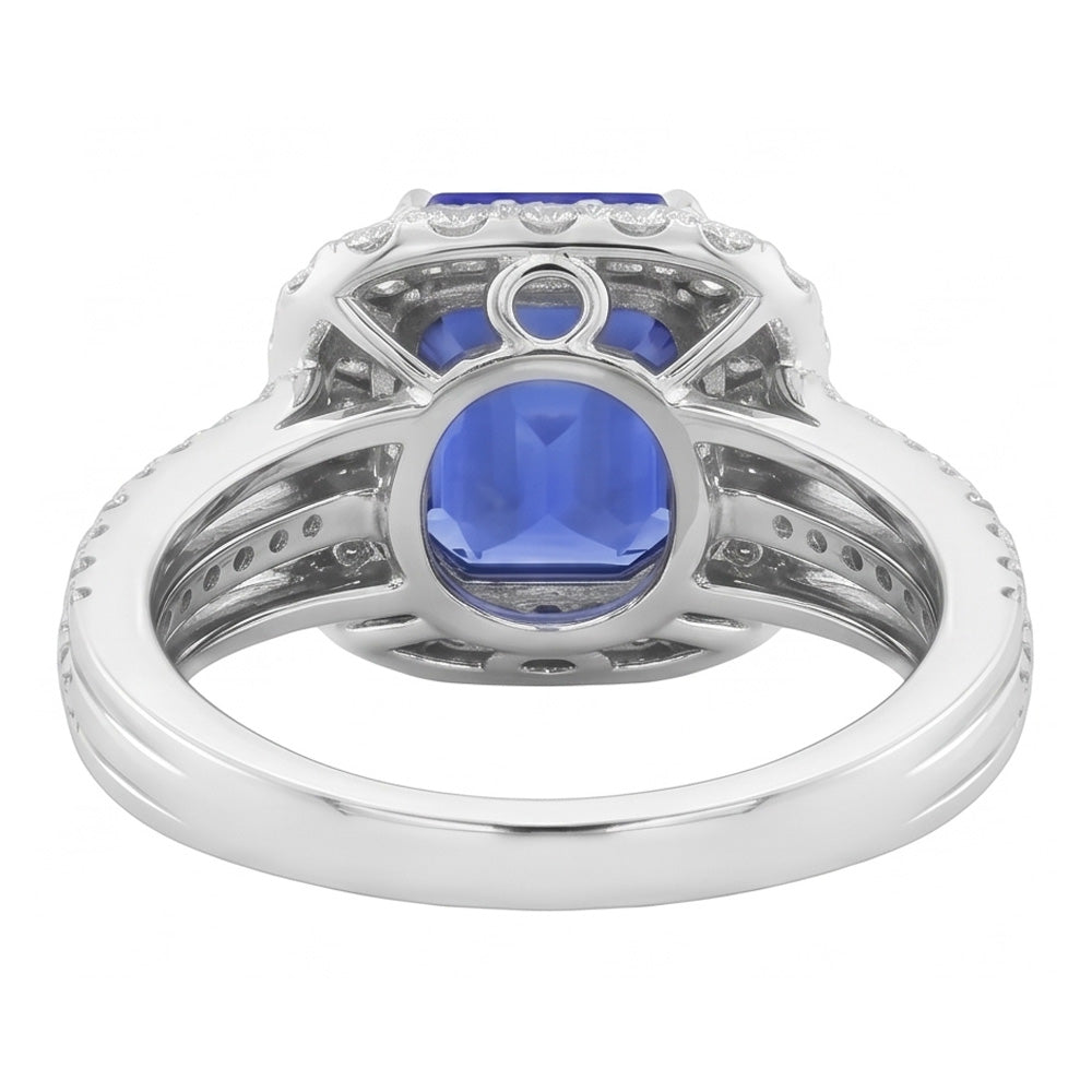 Double Halo Engagement Ring Radiant Sapphire 6 Carats Natural Earth Mined Diamond ( Not Lab Grown )s