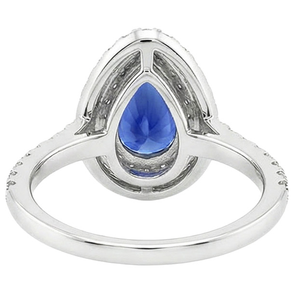 Double Halo Ring Pear Cut Ceylon Sapphire & Natural Earth Mined Diamond ( Not Lab Grown )s 4.50 Carats
