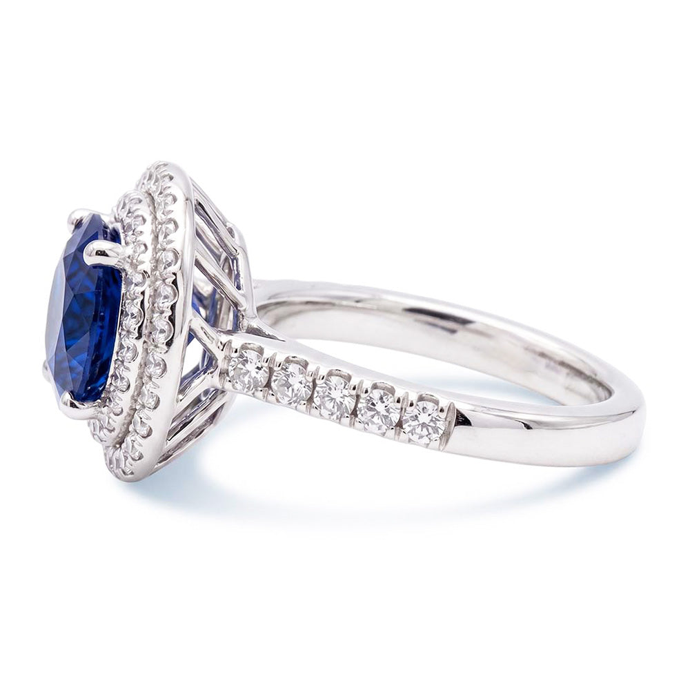 Double Halo Round Sapphire Ring 3 Carats Pave Set Natural Earth Mined Diamond ( Not Lab Grown ) Jewelry