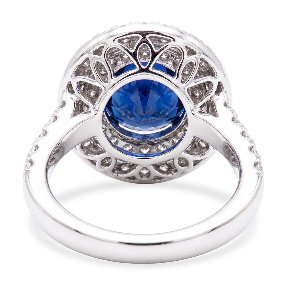 Double Halo Round Sapphire Ring 3 Carats Pave Set Natural Earth Mined Diamond ( Not Lab Grown ) Jewelry