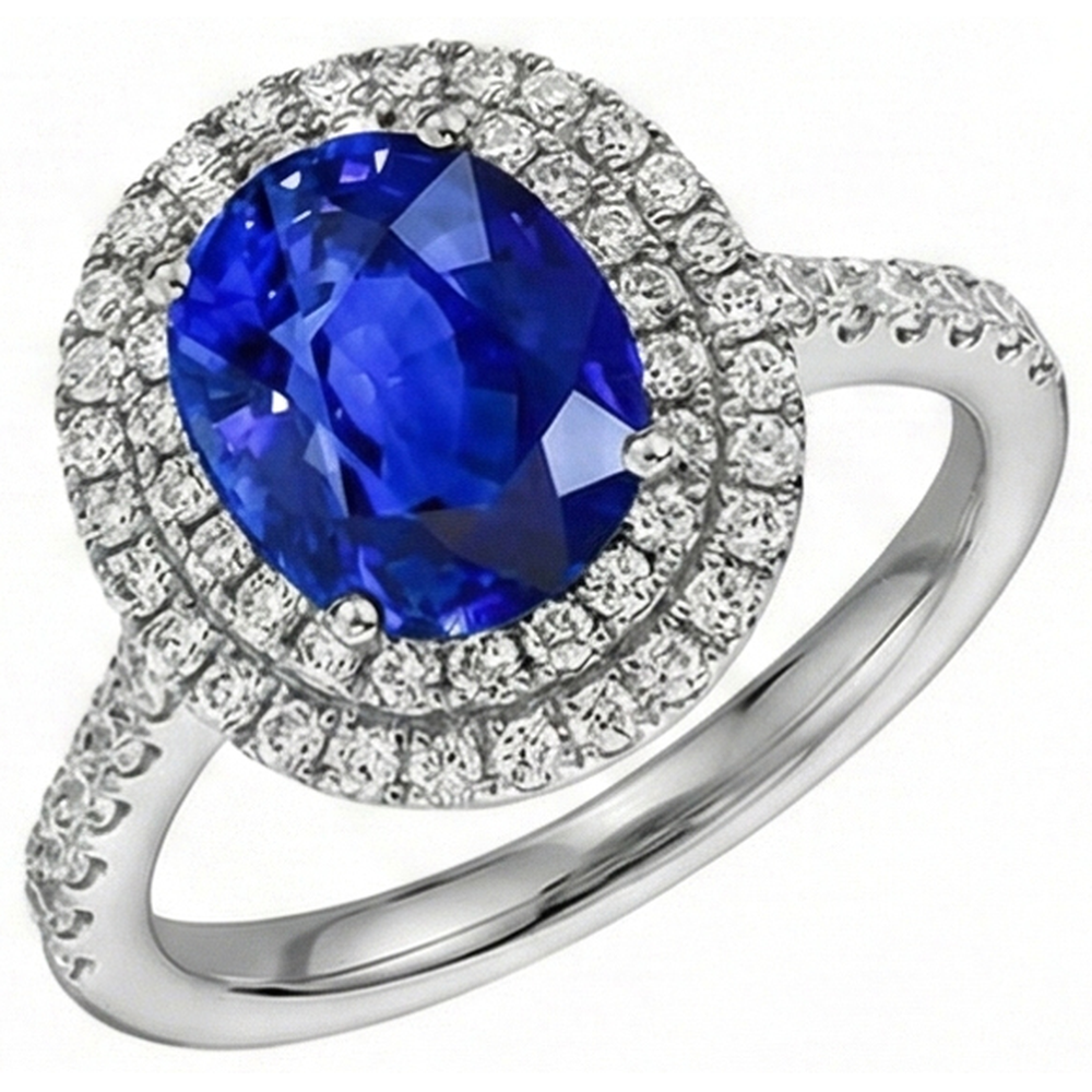 natural round sapphire 2ct ring close up detail