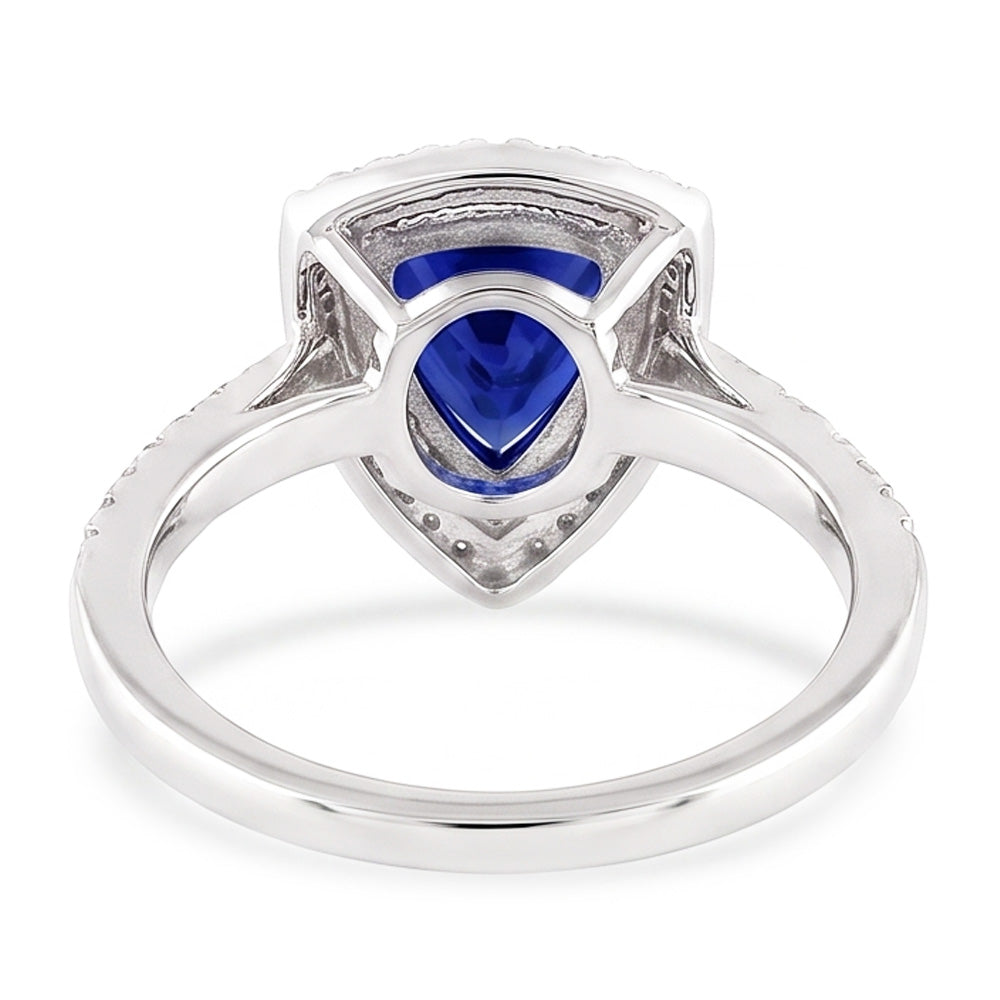 Double Halo Trillion Blue Sapphire Ring 2 Carats Accented Natural Earth Mined Diamond ( Not Lab Grown )s