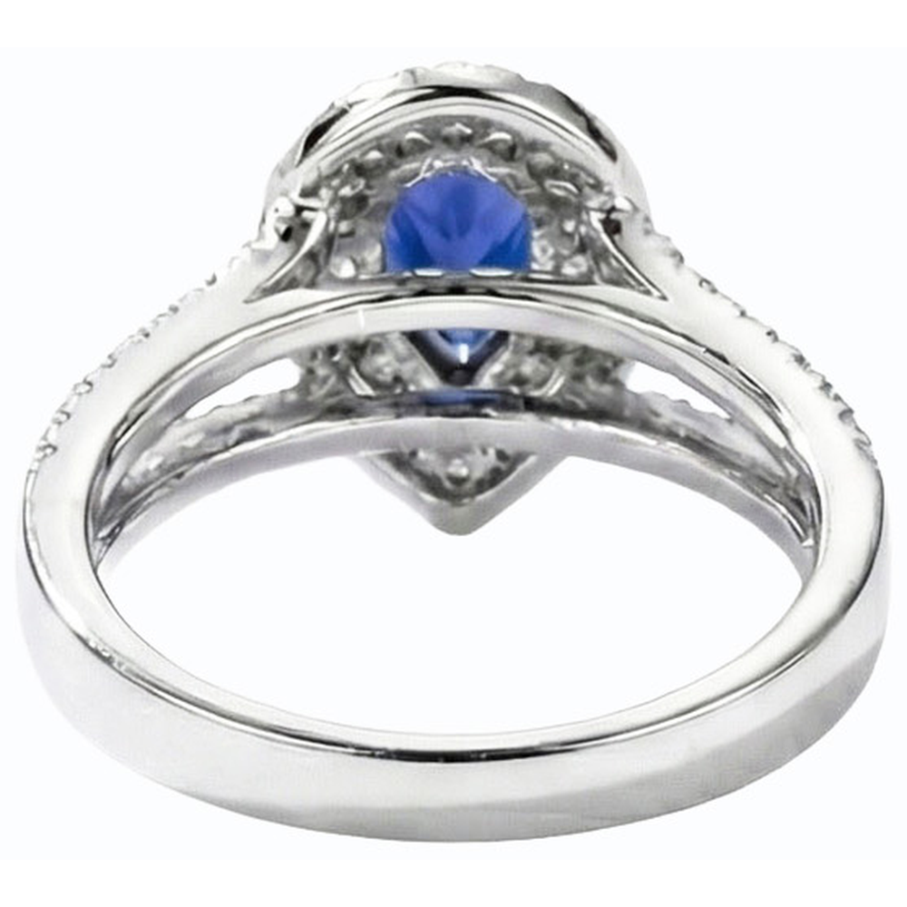 Double Halo Wedding Ring Set Pear Blue Sapphire & Natural Earth Mined Diamond ( Not Lab Grown )s 4.50 Carats