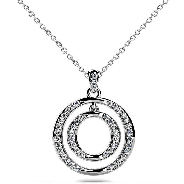 Double Drop Circle 6Ct Real Round Cut Diamonds Pendant Necklace White Gold