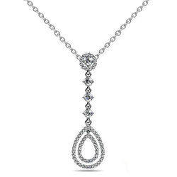 Double Drop Round Genuine Diamond Pendant Necklace 6.0 Carat White Gold 14K