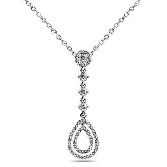 Double Drop Round Genuine Diamond Pendant Necklace 6.0 Carat White Gold 14K