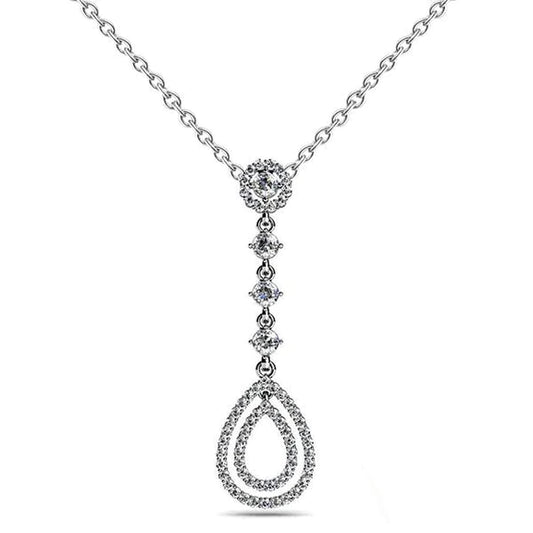 Double Drop Round Genuine Natural Earth Mined Diamond Pendant Necklace 6.0 Carat White Gold 14K