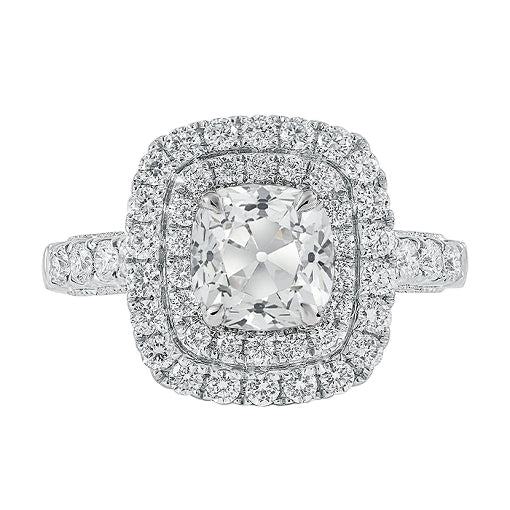 Double Halo Anniversary Ring Gold Old Cut Cushion Natural Diamond 5.50 Carats