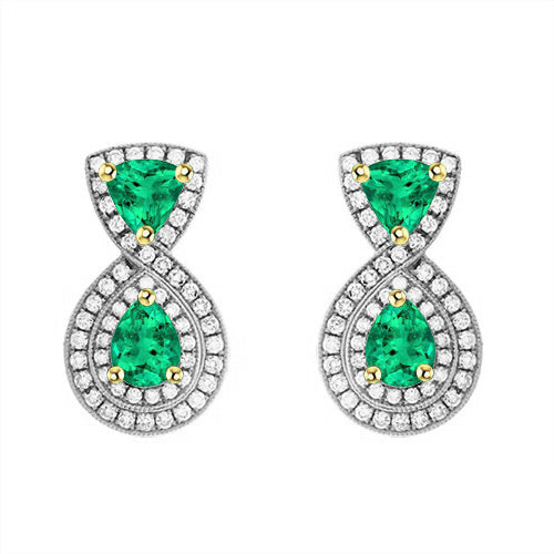 Fine Emerald Gemstone Earring 1-ct 14K Two Tone Gold – main view