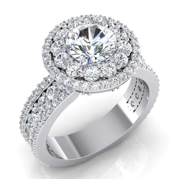 Double Halo Genuine Diamond Ring 3 Carats