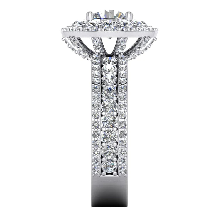 Double Halo Genuine Diamond Ring 3 Carats