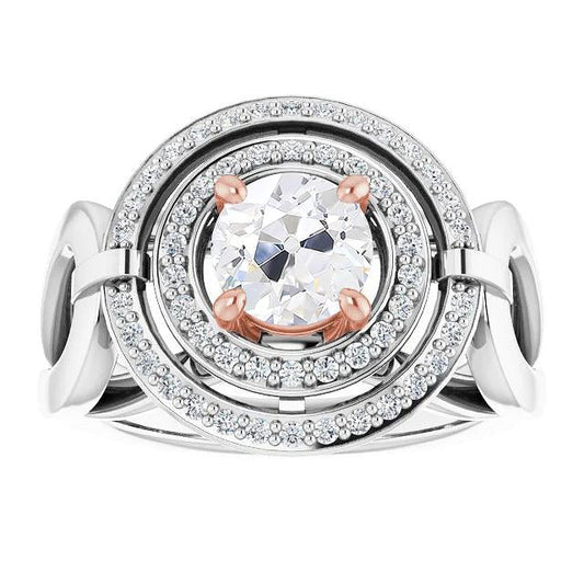 Double Halo Old Miner Genuine Diamond Ring Prong Set 5.25 Carats Split Shank