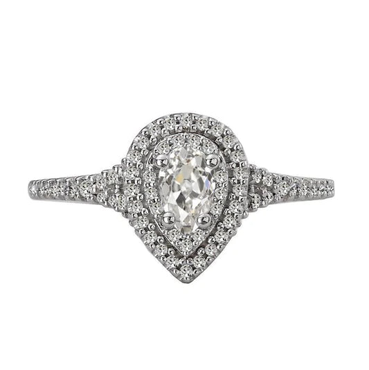 Double Halo Pear Old Mine Cut Natural Diamond Wedding Ring 3.50 Carats