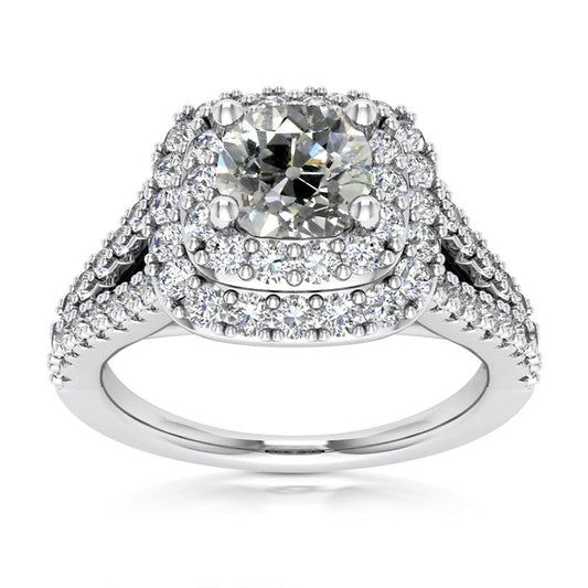 Double Halo Real Cushion Old Miner Diamond Ring 6.25 Carats Split Shank
