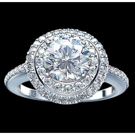 Double Halo Real Diamond Engagement Ring 2.25 Ct.White Gold