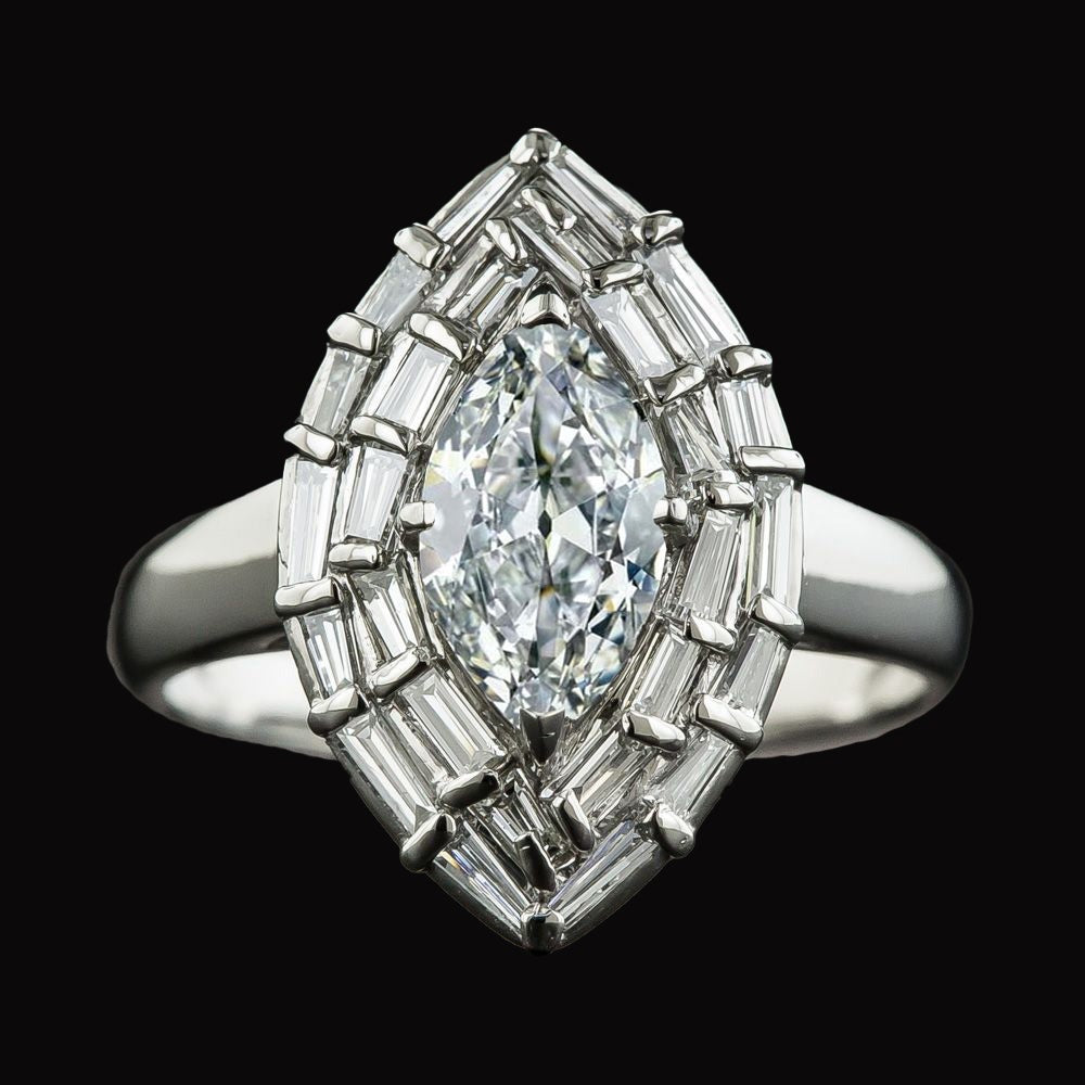 Double Halo Ring Baguette & Marquise Real Old Miner Diamond 5.50 Carats