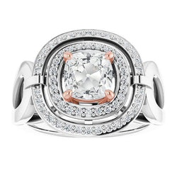 Double Halo Ring Cushion Old Mine Cut Natural Earth Mined Diamond Split Shank 8 Carats