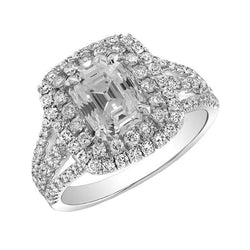 Double Halo Ring Old Cut Cushion Real Diamond 4.50 Carats Triple Shank