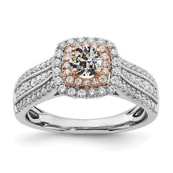 Double Halo Ring Old Cut Real Diamond Triple Row Accents 4 Carats Two Tone