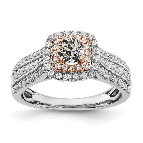 Double Halo Ring Old Cut Real Diamond Triple Row Accents 4 Carats Two Tone - Halo Ring-harrychadent.ca