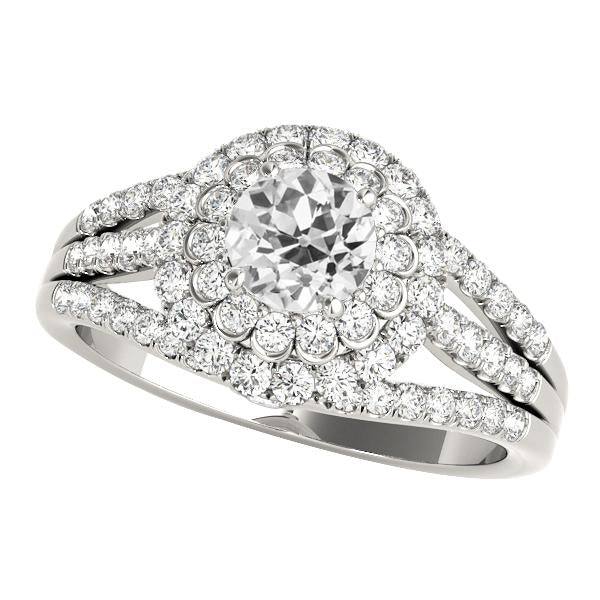 Double Halo Ring Old Cut Round Genuine Diamond Triple Split Shank 4.75 Carats