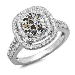 Double Halo Ring Old Mine Cut Round Genuine Diamond 6.50 Carats